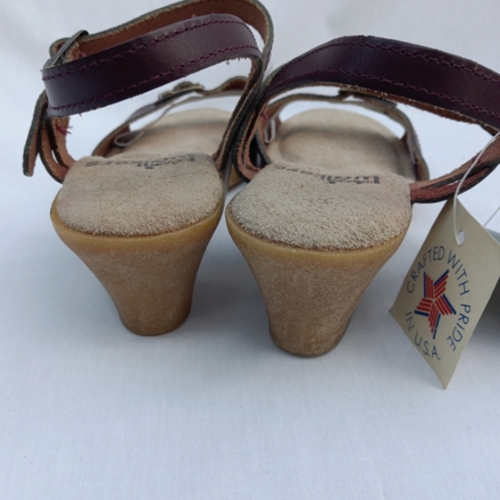 NOS Vintage Wimzees Walkers Comfort Wedge Sandals Cordovan Leather - Picture 6 of 10